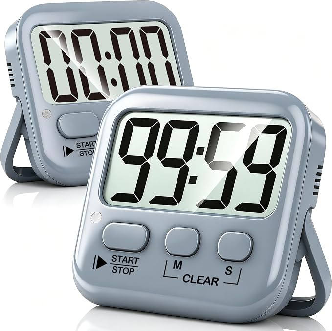 2 Pack Digital Timer for Kids Classroom Kitchen Timers for Cooking | w/ Battery, Easy to View, Alarm, Mute Mode, Count Down/Up, Magnetic, Kickstand, Hanging, Classroom Timer for Teacher Supplies