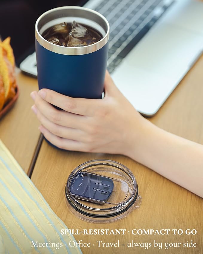 20oz Travel Coffee Tumbler with 2 Lids and Straw, Stainless Steel | Double Wall Vacuum Insulated Tumbler, Coffee Mug for Hot & Cold Drinks, Fits Most Car Cup Holders, Navy Blue
