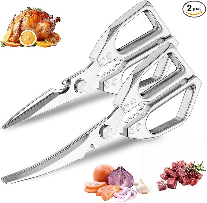 2-Pack Heavy Duty Stainless Steel Kitchen Scissors-All Purpose Heavy Duty Poultry Shears for Meat,Chicken Bones and Turkey,Dishwasher Safe Sharp Japanese Cooking Shears, Gifts for Women