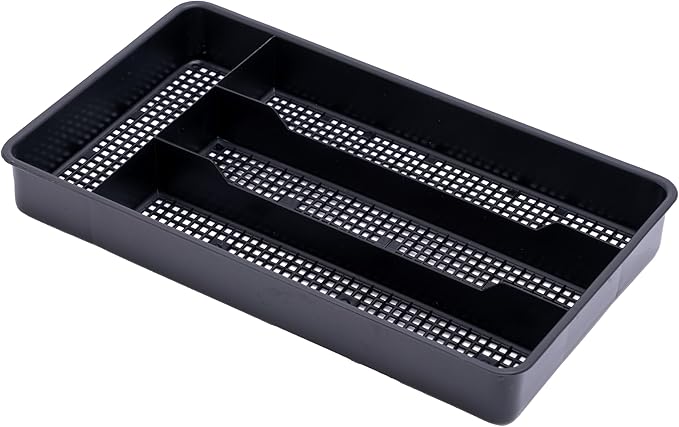 Dial Industries Small Utensil Silverware Kitchen Drawer Organizer, Black | Keeps forks, spoons and flatware neatly separated, Compact fit for shallow drawers, Great for RVs, campers or everyday use