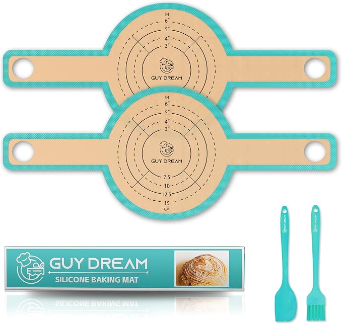 GUYGUYDREMAT Bread Sling for Dutch Oven – Heavy-Duty Reusable Silicone Baking Mat with Finger-Loop Handles, Non-Stick Sourdough Bread Liner, Fits 8–9 Inch Baskets (2-Pack, Modern Teal)