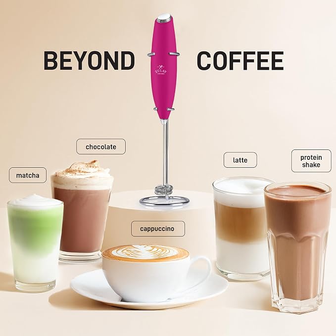 Zulay Kitchen Powerful Milk Frother Wand With Duracell Batteries - Ultra Fast Handheld Drink Mixer - Electric Whisk Foam Maker for Coffee, Lattes, Cappuccino & Matcha - Double Whisk - Dragonfruit