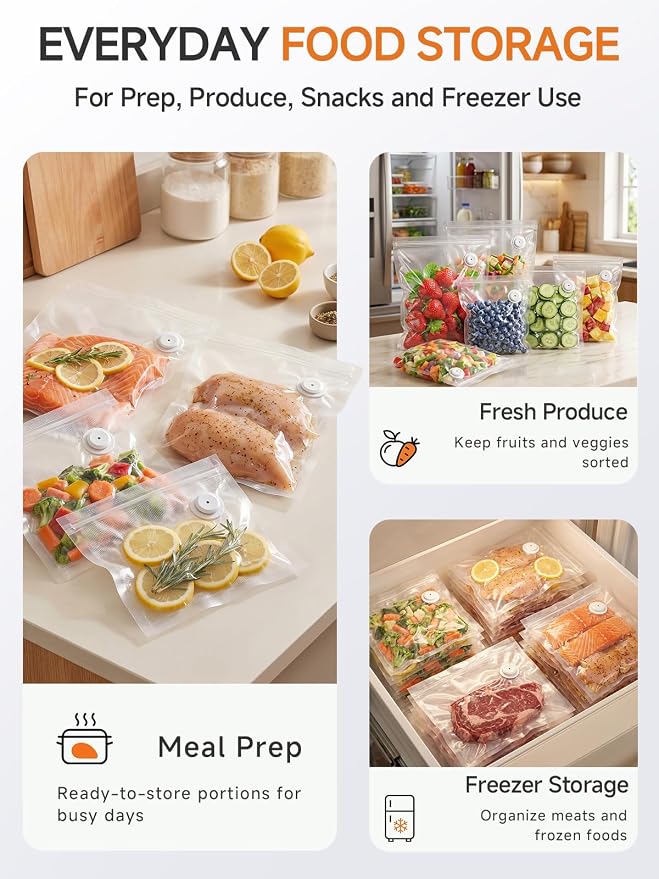 FEPPO Reusable Vacuum Sealer Bags for Food, 20 PCS (10 Medium 8.3"×8.7" + 10 Large 10.2"×11") BPA-Free Food Storage Bags with Air Valve, Leak-Proof & Odor-Resistant for Freshness Preservation
