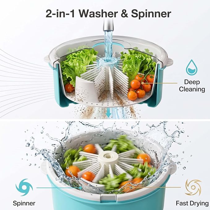 2026 Multifunctional Electric Fruit Cleaner＆Salad Spinner, Upgraded Fruit Washer Spinner Bowl with Non-Slip Base,Ultra-Fast Spin-Drying with One Touch，Yellow