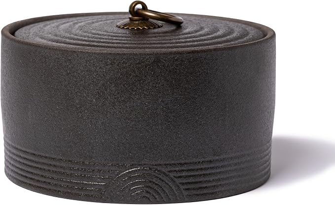 Ceramic Canister,16.9 Oz /500ml Clay Food Storage Jar -Stone Black | Easy Open Anti-caking jar for Salt, Sugar,Tea,Coffee Beans,Herb,Candy,Spices,Nuts