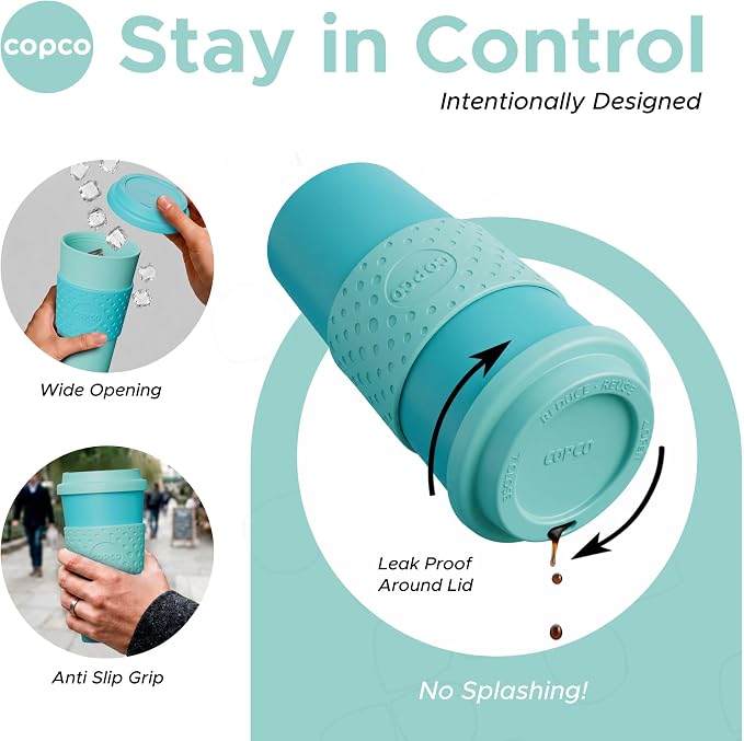 Copco Acadia Travel Mug with Lid, 16 Oz - Aqua & Mint, Set of 2 | Double Wall Insulated Tumblers with Spill Resistant Lids, Non Slip Grip, Slim Design Fits Car Cup Holders, Dishwasher Safe