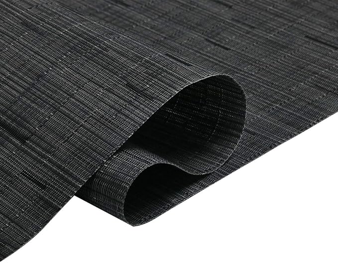 SHACOS Placemats Set of 6 Woven Vinyl Place Mats for Dining Table Wipe Clean Stain Resistant Table Mats Indoor Outdoor (6, Black)