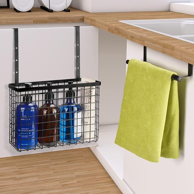 YMCCOOL 2 Pack Cabinet Door Organizer,Over The Cabinet Door Organizer with Towel Bars,Hang Over Cabinet Door Storage, Kitchen Cabinet Door Organizer for Cutting Board, Baking Sheet, Foil, Plastic Wrap