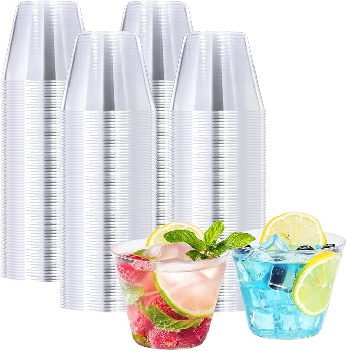 BYSNOW 100 Pack 9 oz Clear Plastic Cups, Disposable Plastic Cocktail Cups | Disposable Heavy Duty Clear Drinking Cups, Hard Punch Plastic Wine Glasses Cups for Party, Wedding, Home, Soda, Juice