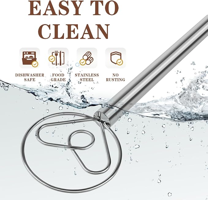 TEEVEA Danish Dough Whisk Stainless Steel for Sourdough Bread | Dutch Dough Hook, Replaces Hand Mixer and Spoon, Bread Baking Tool, Food Grade Rust Resistant Steel, Non-Stick, Easy to Clean