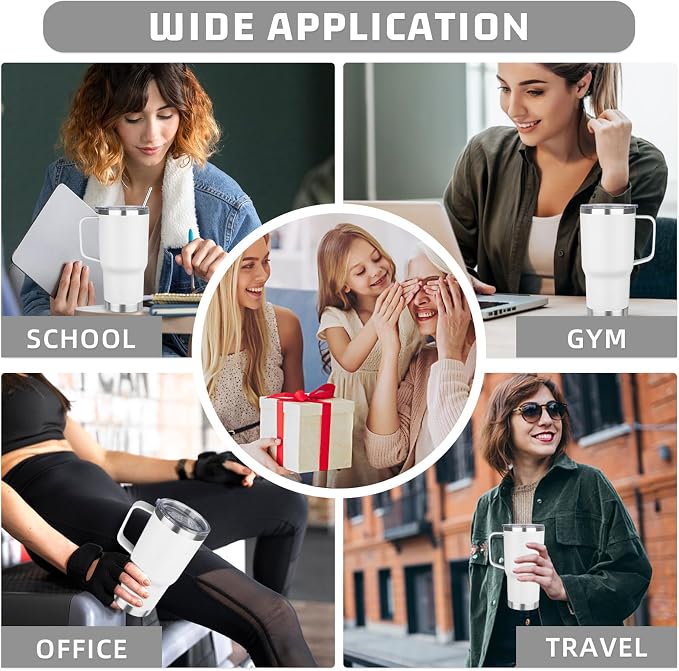 20 oz Tumbler with Handle Stainless Steel Insulated Coffee Mug Tumbler with Lid and Straw Double Wall Vacuum Insulated Coffee Mug Leak Proof Travel Mug Tumbler for Hot and Cold Drink (White,1pack)