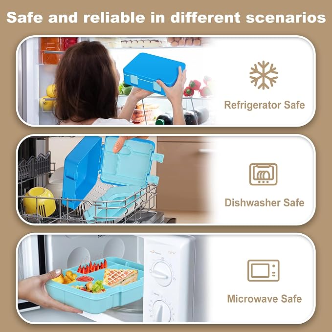 JOOPETALK Chill Bento Lunch Box for Kids Adult with Ice Pack,6-Compartment Reusable Leak-proof Lunch Container for Girls Boys to School,Keep Food Cold&Fresh,Dishwasher & Freezer Safe