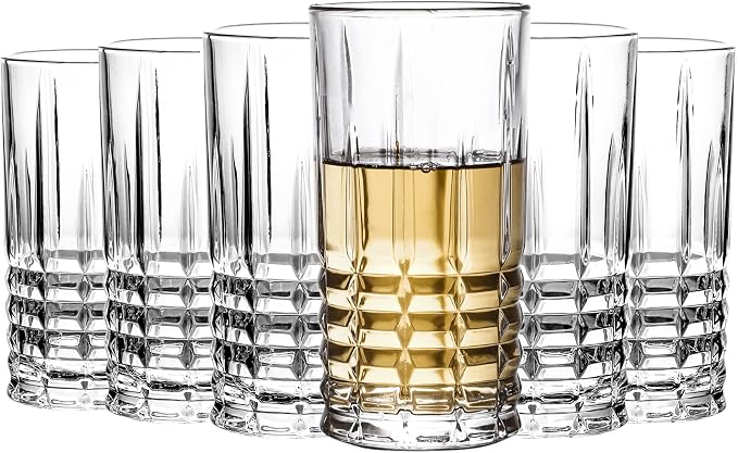 Tall Highball Drinking Glasses Set of 6, Water Glasses, Cocktail Glass 14 oz Clear
