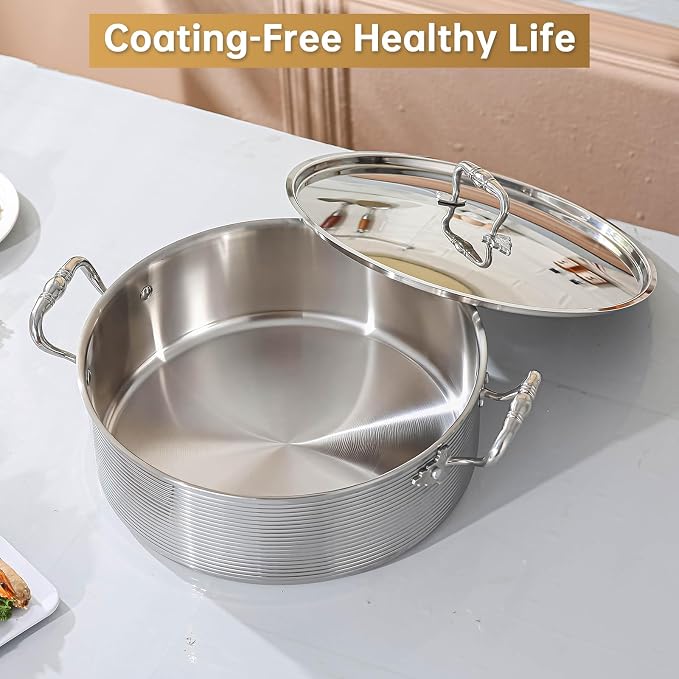 DELARLO Tri-Ply Stainless Steel 8QT Stock Pot,13 inch Everyday Pan with Lid | Kitchen Induction Deep Saute Pan,shabu shabu pot High Side Cooking Hot Pot Oven Safe Up to 600℉