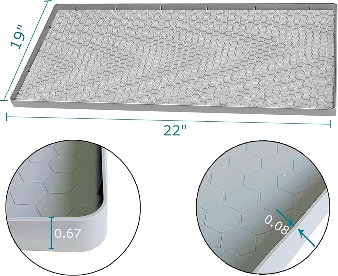 Under Sink Mat 22 x 19, Silicone Under Sink Protector Mat for Kitchen Waterproof, Easy to Clean Bathroom Cabinet Mat Organizers and Storage, Light Grey