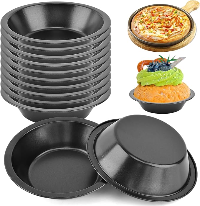 Bibabala 12pcs 5inch Desserts Black Tarts For Baking Round Tin, Mini Pie Pan Carbon Steel(Black)