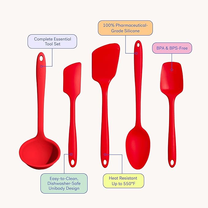 GIR: Get It Right 5-Piece Silicone Ultimate Kitchen Utensils Set - Ladle, Spatula, Flip, Spoon & Spoonula - Non-Toxic Cooking Utensils for Nonstick Cookware, Cooking and Baking - Mint