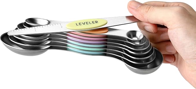 Spring Chef Stainless Steel Magnetic Measuring Spoons Set of 8, Pastel | Dual Sided Metal Teaspoon & Tablespoon Measuring Spoons with Leveler for Dry & Liquid Ingredients, Fits in Kitchen Spice Jars