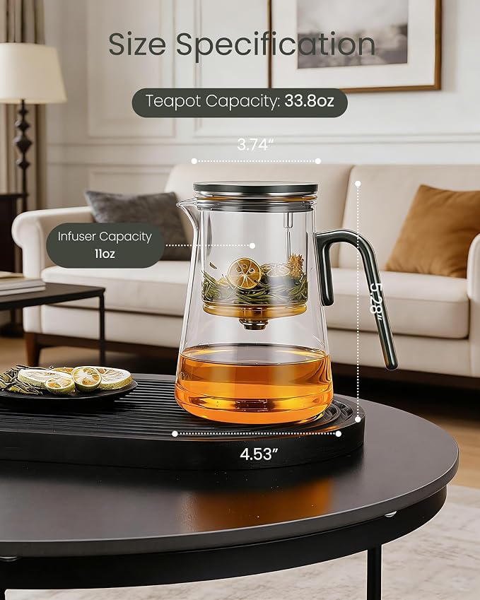 ZENS Magnetic Teapot, 34oz Magic Glass Infuser Pot for Loose Tea Steeper | Glass Teapot with Infusers for Loose Tea Steeper, Echanted Tea Pot for Herbal Tea Lovers, Dark Green