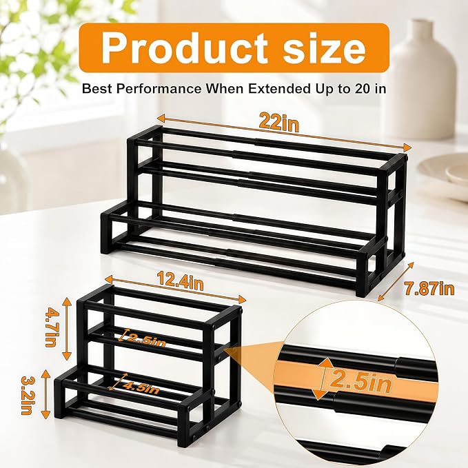 Gifhomfix Expandable Coffee Syrup Organizer, 2-Tier Heavy Duty Syrup Stand Holds 6 to 12 Syrup Bottles for Coffee Bar Accessories, Adjustable Width Bar Shelf, Wine Holder Countertop for Syrup, Wine