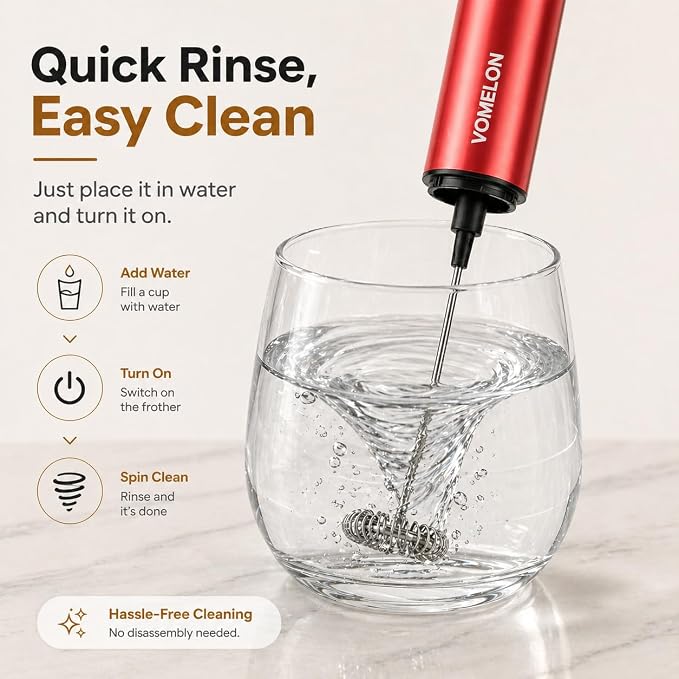 Rechargeable Milk Frother with Stand, Electric Whisks Foam Maker, POWERFUL USB C 2 Speed Handheld Drink Mixer for Coffee, Latte, Cappuccino, Matcha Drinks,Red