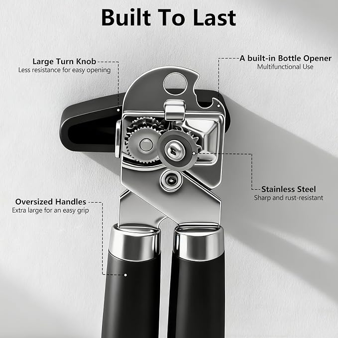 5-Piece Stainless Steel Can Opener Set, Manual Can Openers | Smooth Edge, Easy-To-Use, Ergonomic Grip, Heavy Duty, Bottle Opener, Peelers, Kitchen Scissors, Dishwasher Safe, For Seniors