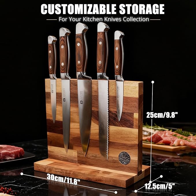 Magnetic Knife Block Set, Double Sided Magnetic Knife Holder with Knives
