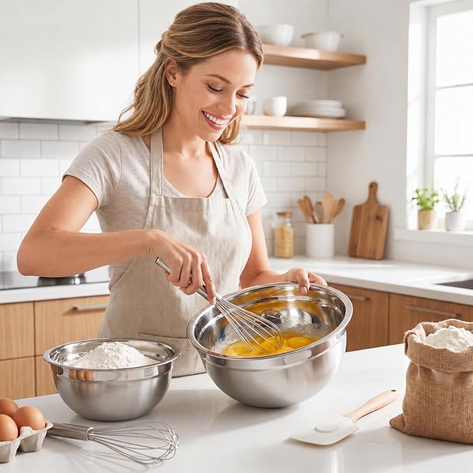 7PCS Stainless Steel Mixing Bowls, Airtight Lid Storage Set | Stackable Nesting Design Suitable For Mixing, Baking, Food Prep, Salad Serving And Refrigerator Storage. Dishwasher Safe.