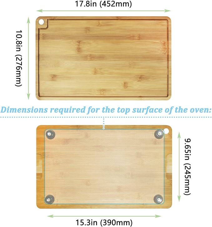 Bamboo Cutting Board Compatible for Breville BOV800XL 860BSS 845BSS Oven | Board Protects Countertop Smart Toaster Oven, Raised Heat Resistant Silicone Feet Creates Storage Space - with Oven Rack Push