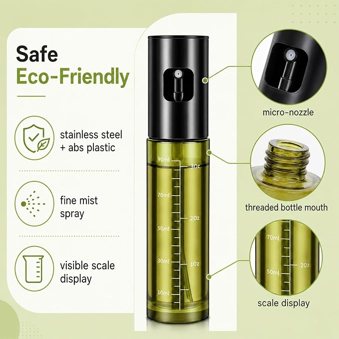 Oil Sprayer For Cooking,Olive Oil Spray Bottle Mister Refillable | Light-Proof 100ml Food Oil Dispenser,for Kitchen, Salad, Baking, BBQ, Frying