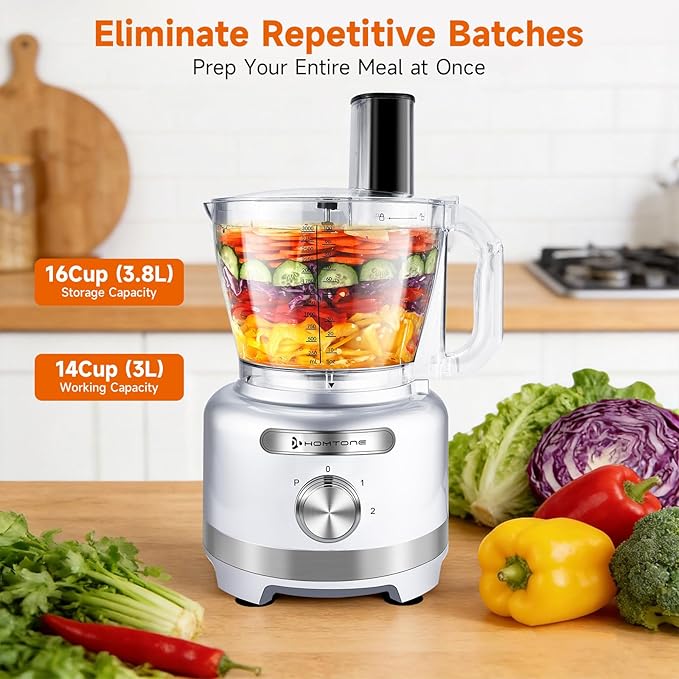 Homtone 16 Cup Food Processor large, 9-in-1 for home Kneader, French Fries | Multifunctions for Cheese Grating, Salad Veggie Chopper/ Slice/Julienne, Shred Large Family Week Meal Prep, Dishwasher Safe