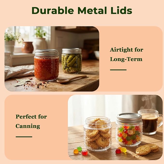 CycleMore 8oz Mason Jars, 30 Pack Dual Dot Jar With Silver Separable Lids, Tiny Glass Jars for Honey, Jam, Jelly, Wedding Favors, Kitchen Food Storage,