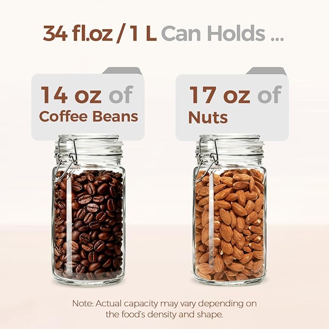 ComSaf Glass Pantry Jars with Airtight Lids 34 oz 3 Pack Coffee Canisters | Flour sugar rice, Sourdough pickling, Pantry organization, Pickling fermenting, Sourdough starter, Cabinet organization