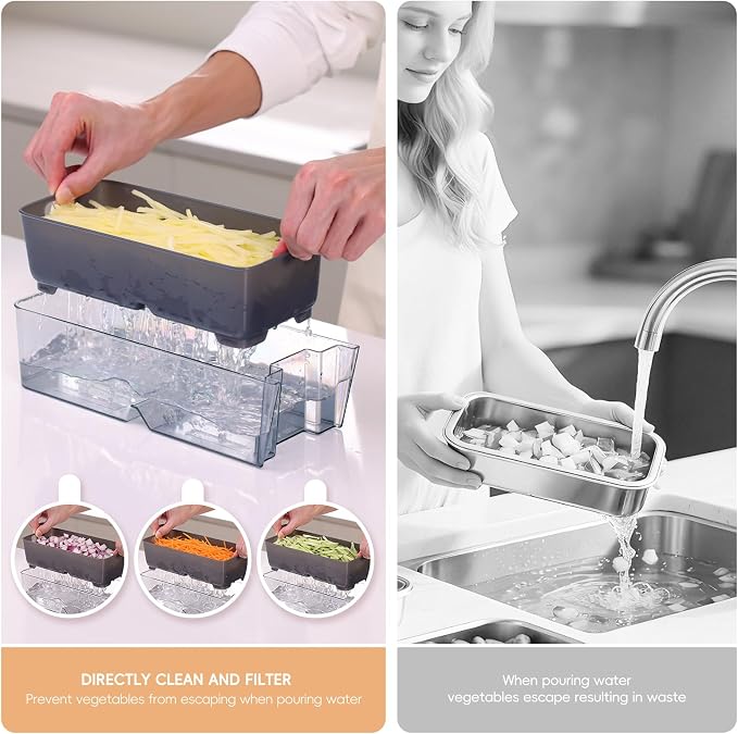 ONCE FOR ALL Safe Mandoline Slicer For Kitchen, Food Veggie Slicer, Gray | 4th Gen, Adjustable Thickness 0.1-8 mm Vegetable Slicer For Food, Fruit Slices, Potato Chips, Fast Meal Prep, Only Slicer