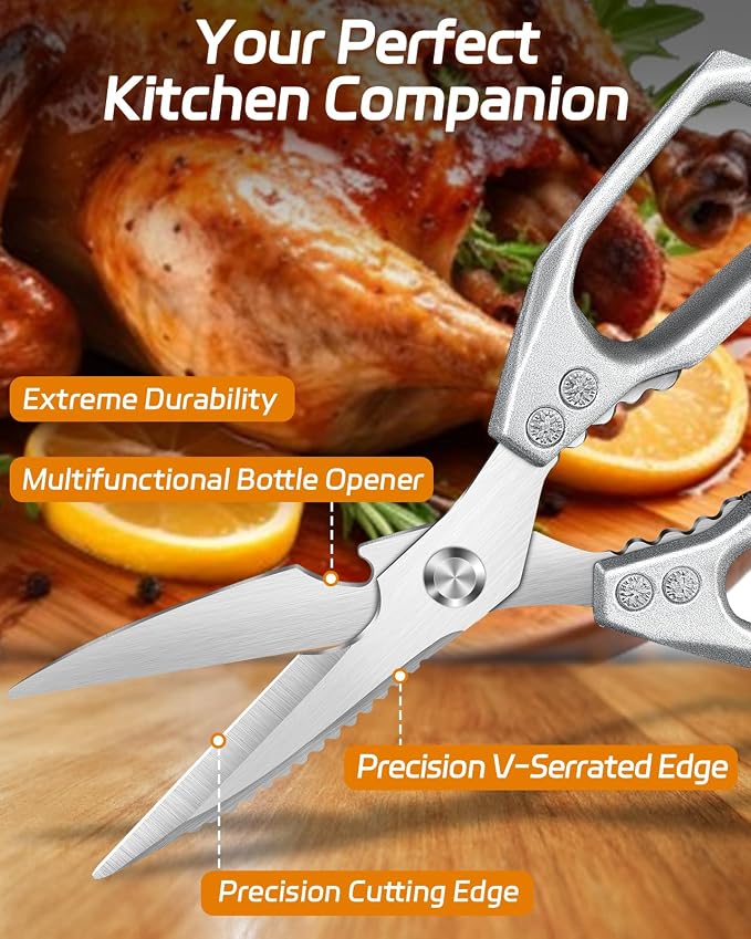 Professional Heavy Duty Kitchen Shears, All-Steel Premium Stainless Steel Poultry Scissors, Multi-Purpose Meat and Bone Cutter for Chicken, Fish and Herbs, Ultra Sharp Cooking Shears