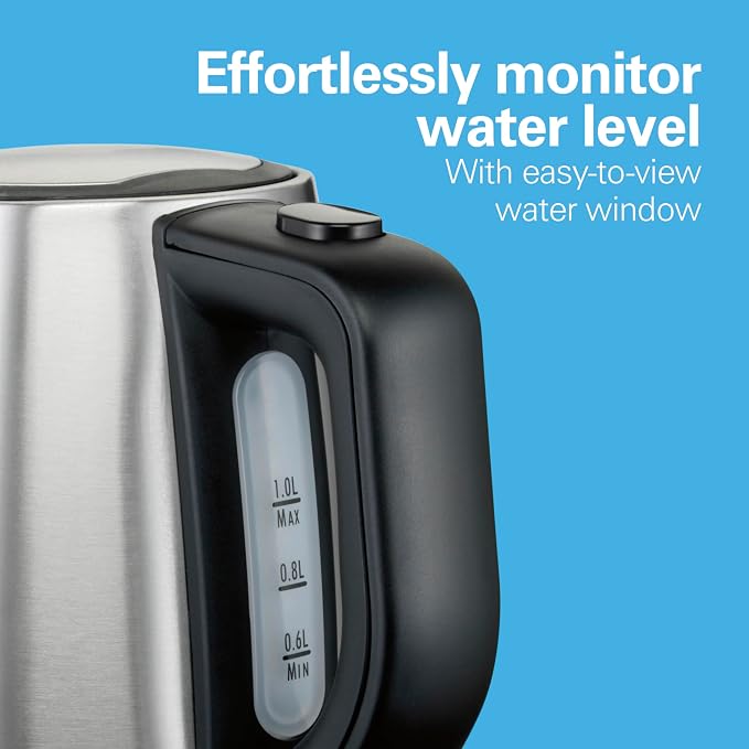 Hamilton Beach 1 Liter Electric Tea Kettle, Water Boiler & Heater | Fast Boiling 1500 Watts | BPA Free | Cordless Serving | Auto-Shutoff & Boil-Dry Protection | Mesh Filter | Stainless Steel