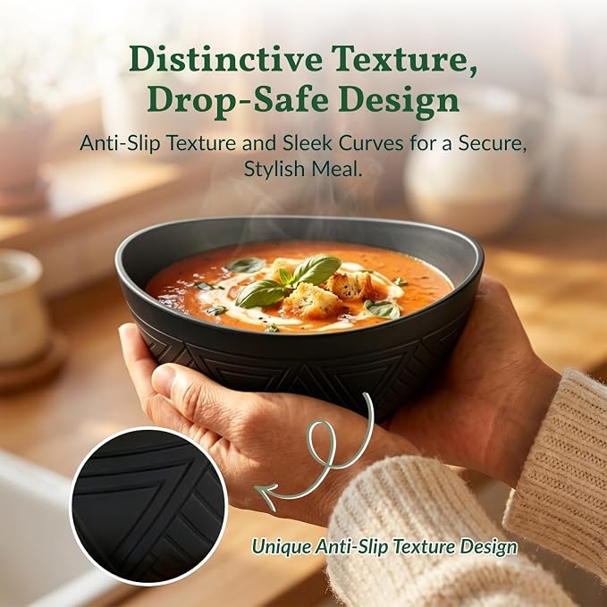 Wheat Straw Serving Bowls Unbreakable Oval Bowls Set of 6 Soup Bowls Microwave Safe Cereal Bowls for Kitchen, Camping, Party Dishwasher Safe Plastic Bowls for Dinner, Soup (26 OZ Black)