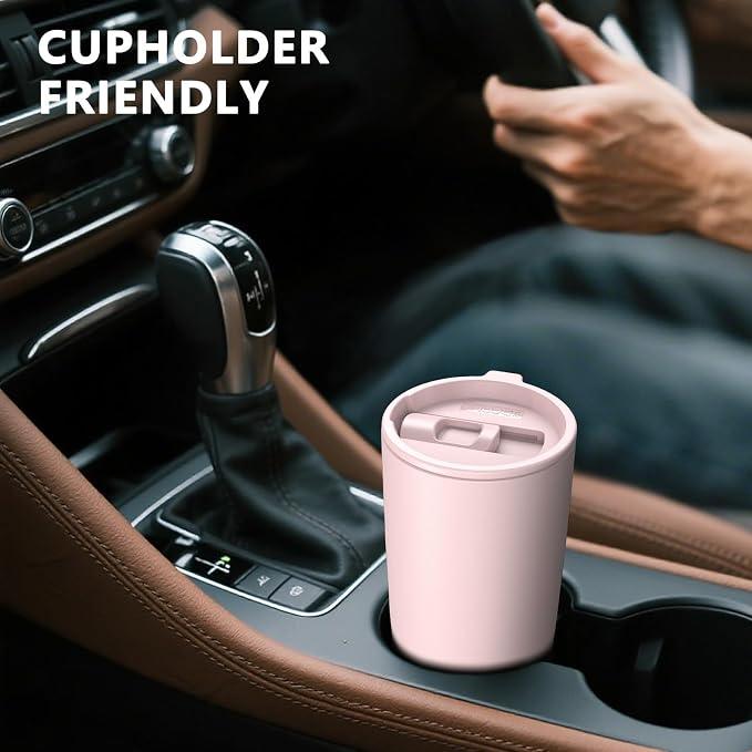 TILUCK 20 oz Insulated Coffee Tumbler with BPA-Free Lid | Travel Coffee Mug, Dishwasher Safe, Cup Holder Friendly, Double-Wall Vacuum Insulation for Hot & Cold Drinks, Matte LightPink