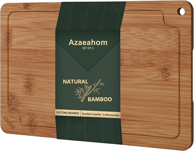 17" Bamboo Cutting Board Set Serving Tray Juice GroovesHandles | Ideal for Meat Vegetables Fruit,Easy Storage & Quick Clean,Natural Wood Construction,Dual-Purpose as Serving Tray