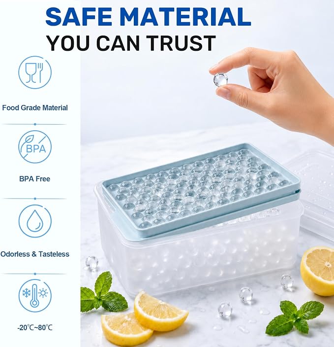 Mini Ice Cube Trays with Lid & Bin, Tiny Pebble Ice Balls for Coffee | Make 416 Mini Ice Balls with 4 Trays, Easy Release, Stackable, Scoop Included, for Iced Coffee, Drinks and Daily Use