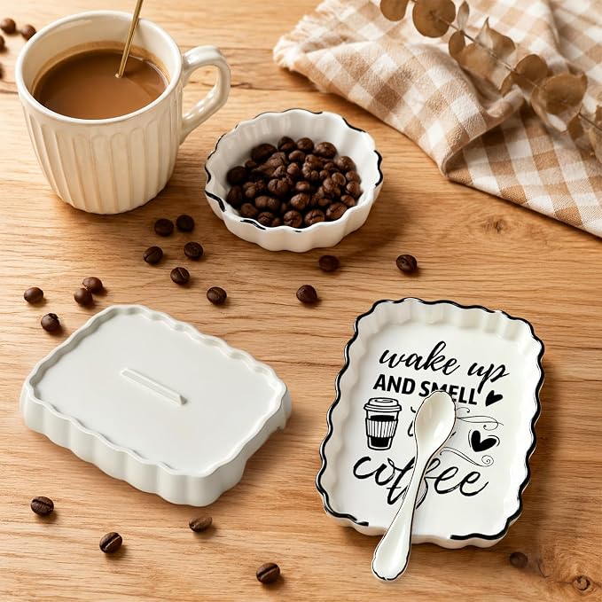 Funny Coffee Spoon Rest, Ceramic Spoon Holder for Coffee Bar Accessories | Cafe Station Decor, Small Teaspoon Rest Farmhouse Cute Cafe Bar Decor Accessories for Countertop