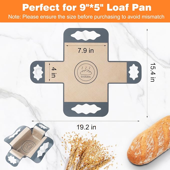 2 Pcs Silicone Bread Loaf Pan Liners, Reusable Food-Grade Silicone Bread Baking Mat, Non-Stick & Heat Resistant Loaf Pan Lifters, Sourdough Sling with 4 Handles, Fits 9x5" or 1.5Lb Loaf Pans