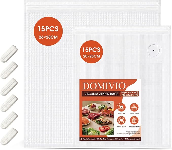 Reusable Vacuum Storage Bags for Food, 30PCS (S+M) BPA-Free Sous Vide & Freezer Bags with Air Valve, 2 Sizes 7.9'' x 9.8'' & 10.2'' x 11'', Compatible with Most Vacuum Sealers
