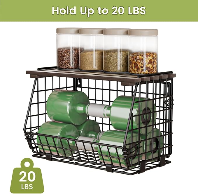 Hanging Fruit Basket for Kitchen, 3 Pack Vegetable Produce Basket | Wall Mounted & Countertop Wire Storage Basket for Potato Onion Fruits Vegetables, Pantry Organizers Storage