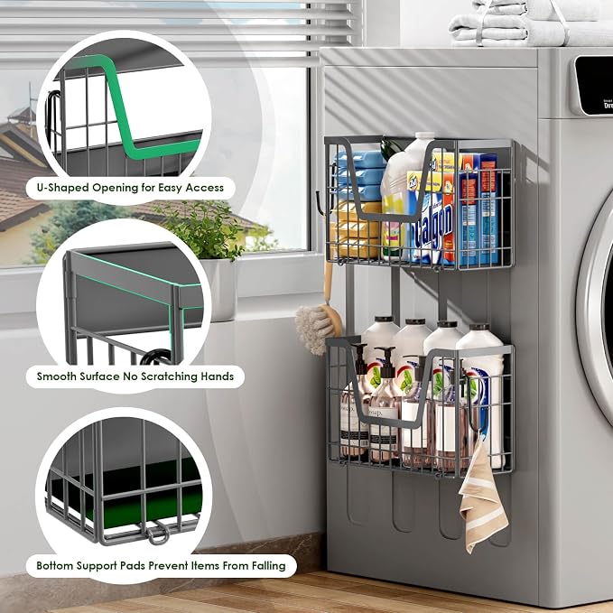 Grey Magnetic Shelf for Fridge, 2-Pack Potato and Onion Storage Bin | Magnetic Fruit Basket for Fridge, Magnetic Shelves Kitchen Pantry Organizers & Storage, Magnetic Spice Rack for Refrigerator