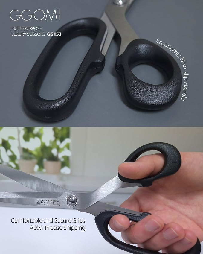 2.2T Stainless Blade Kitchen Scissors - 9.6in x 1Pack | Korean Style Sharp Heavy Duty All Purpose Kitchen Shears for Cooking Food | Barbecue Kalbi Rib Meat Cutting Dishwasher Safe (GG153, Black)