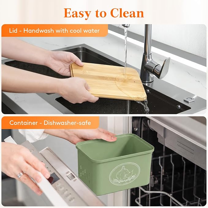 Lifewit Plastic Potato and Onion Storage Bin Box, Set of 3, Green | Stackable Garlic Keeper, Vegetable Container Box, Aerating Holes & Lid for Pantry Countertop