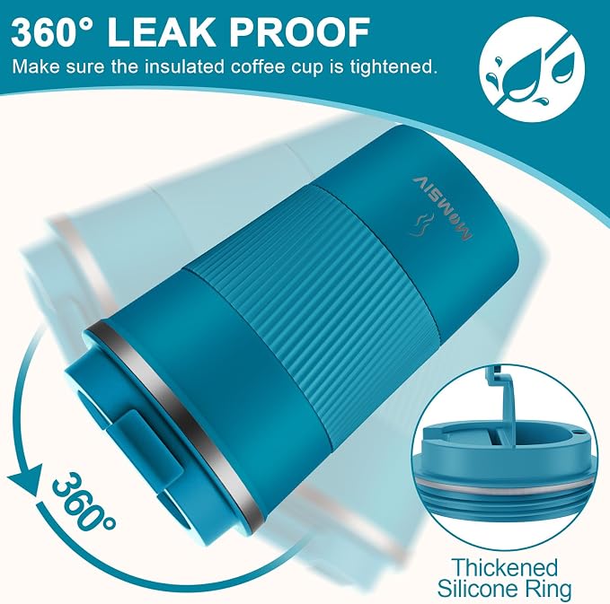 MOMSIV 12oz Travel Coffee Mug, Insulated Coffee Cup with Leak Proof Lid | 6-Hour Heat Retention, 360°Leak proof, Vacuum Stainless Steel Double Walled, BPA-free, Reusable And To Go Coffee Mug
