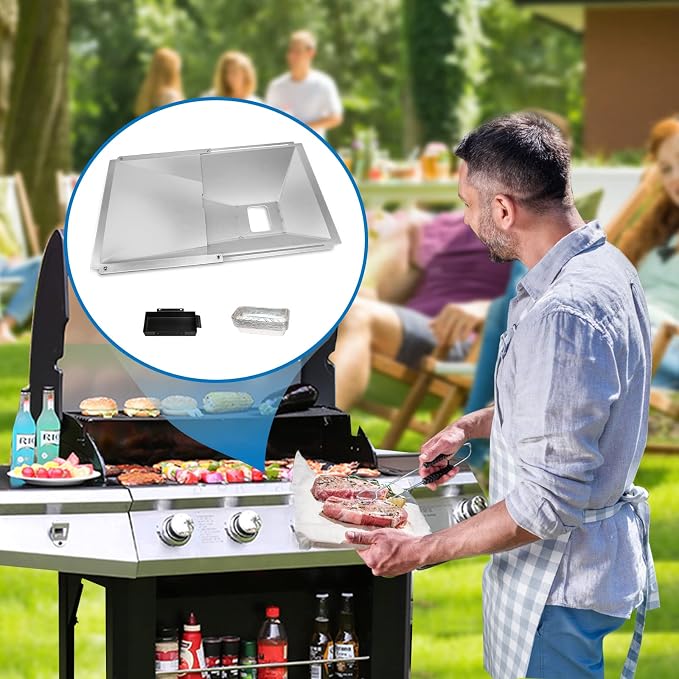 Uniflasy Grease Tray with Catch Pan for Nexgrill, Dyna-Glo Grills | Adjusts from 15"-25.5"; fits Char-Broil, Cuisinart, Kenmore and Expert Grill 2/3/4 burner models; includes 10 foil liners