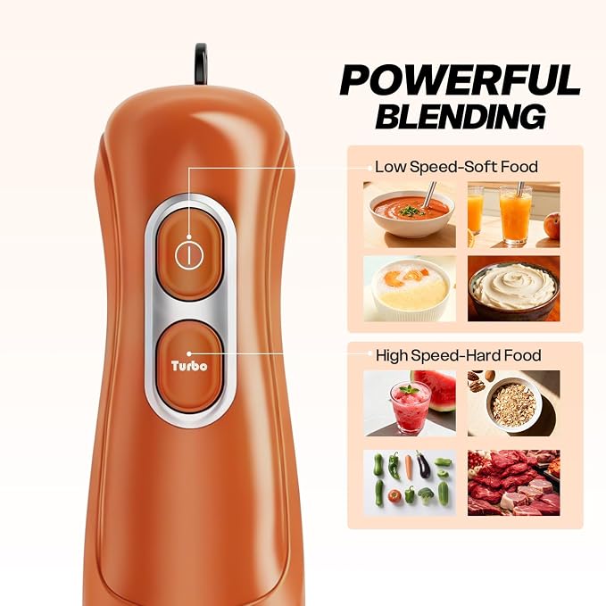 Turelar Immersion Blender Corded 400W, 2 Speed, Emulsifier, Blend, BPA-Free | Hand Blender Stick Mixer, Ergonomic Handle, Stainless Steel Blades, Effortless Blending for Soup, Smoothies, Puree, Baby Food